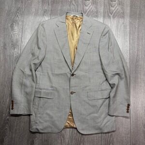 Canali Mens Wool Houndstooth Sport Coat Blazer Blue Tan Made in Italy Size 52 R